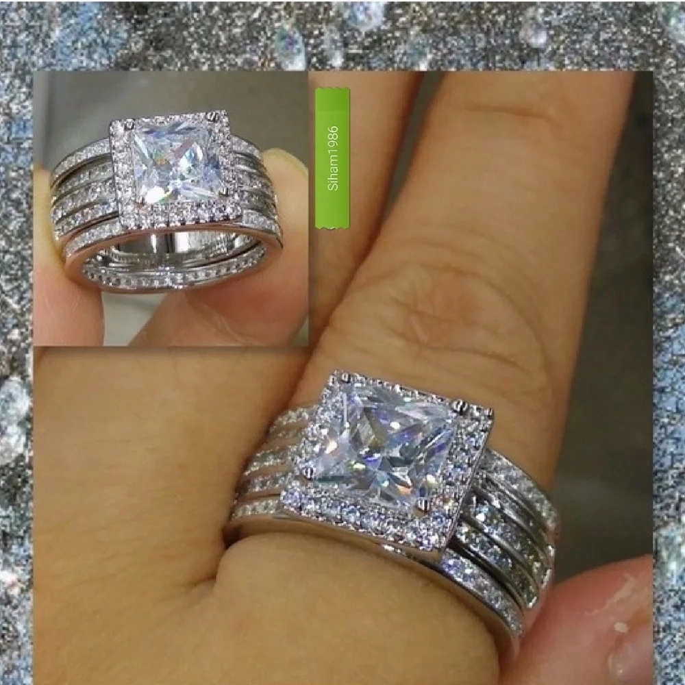 Brilliant White CZ Square Halo Ring in Silver-Tone